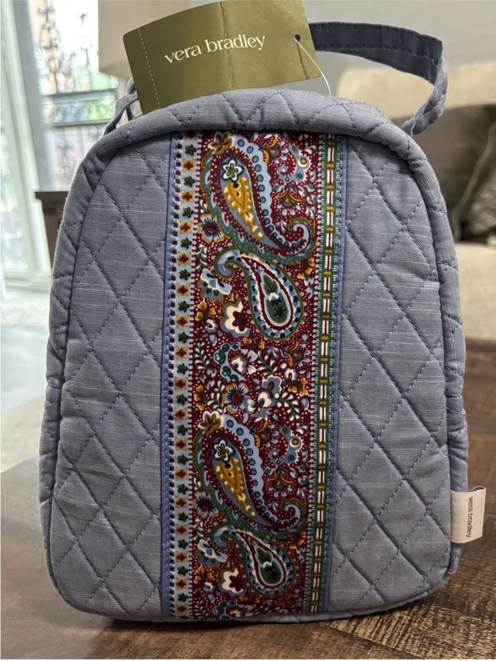 Vera Bradley Light Blue Quilted Lunch Tote with Paisley Stripe - Picture 6 of 10